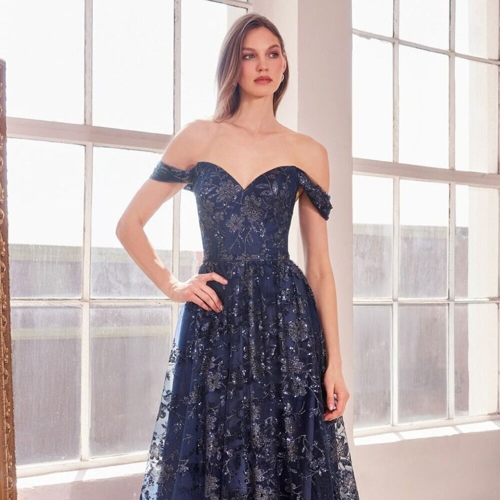 New Off Shoulder A-Line Sequins Embellished Maxi Gown w/ Sweetheart Neck CD T607